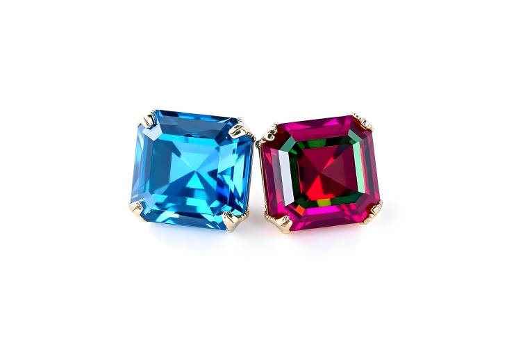 Color Spectrum Asscher Cut Sapphire, Emerald, and Ruby